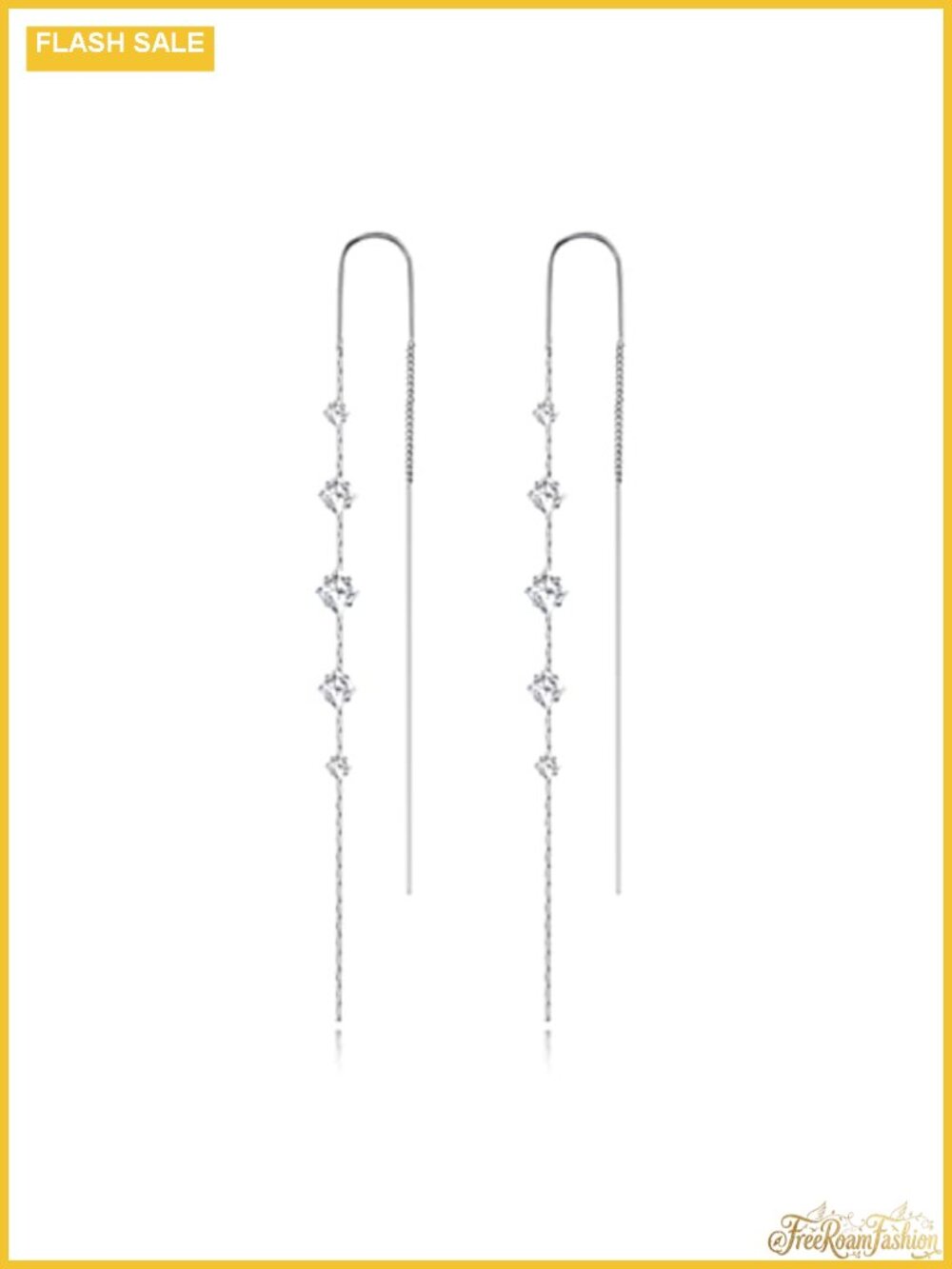 Long Silver Dangle Earrings Cubic Zirconia Drop Wedding Jewelry
